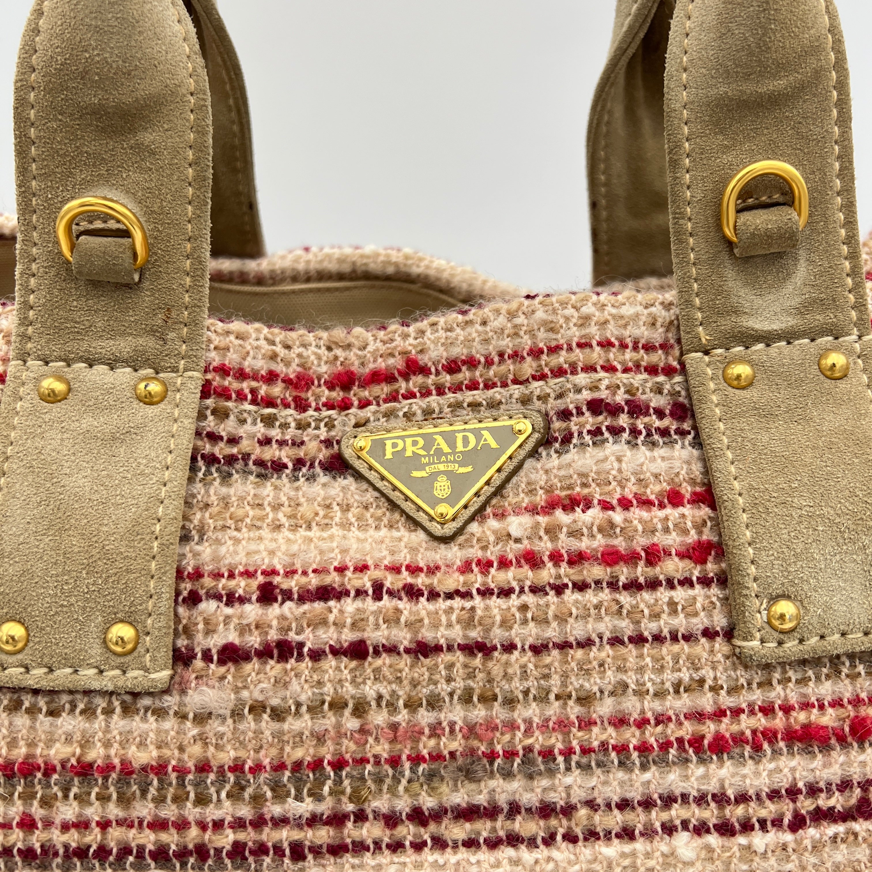 Prada Canapa Large Multi colour Tote Bag in Tweed Gold hardware Singapore