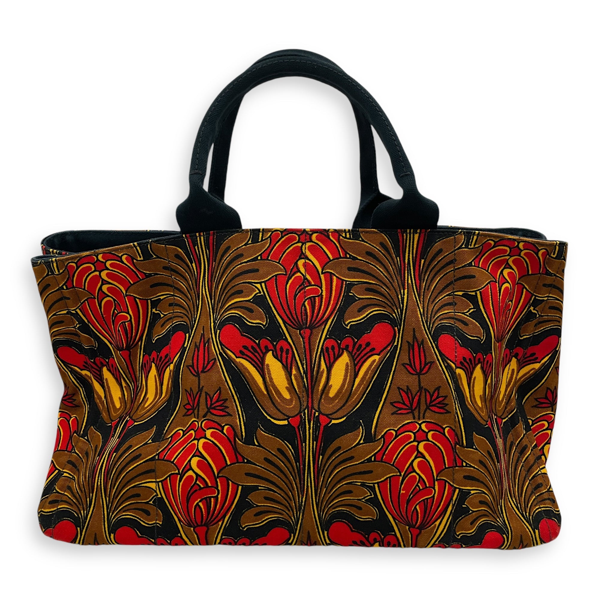 Canapa Top Handle 40x24x25 Black, orange, yellow, brown Top Handle Bag in Cotton Canvas, Gold hardware