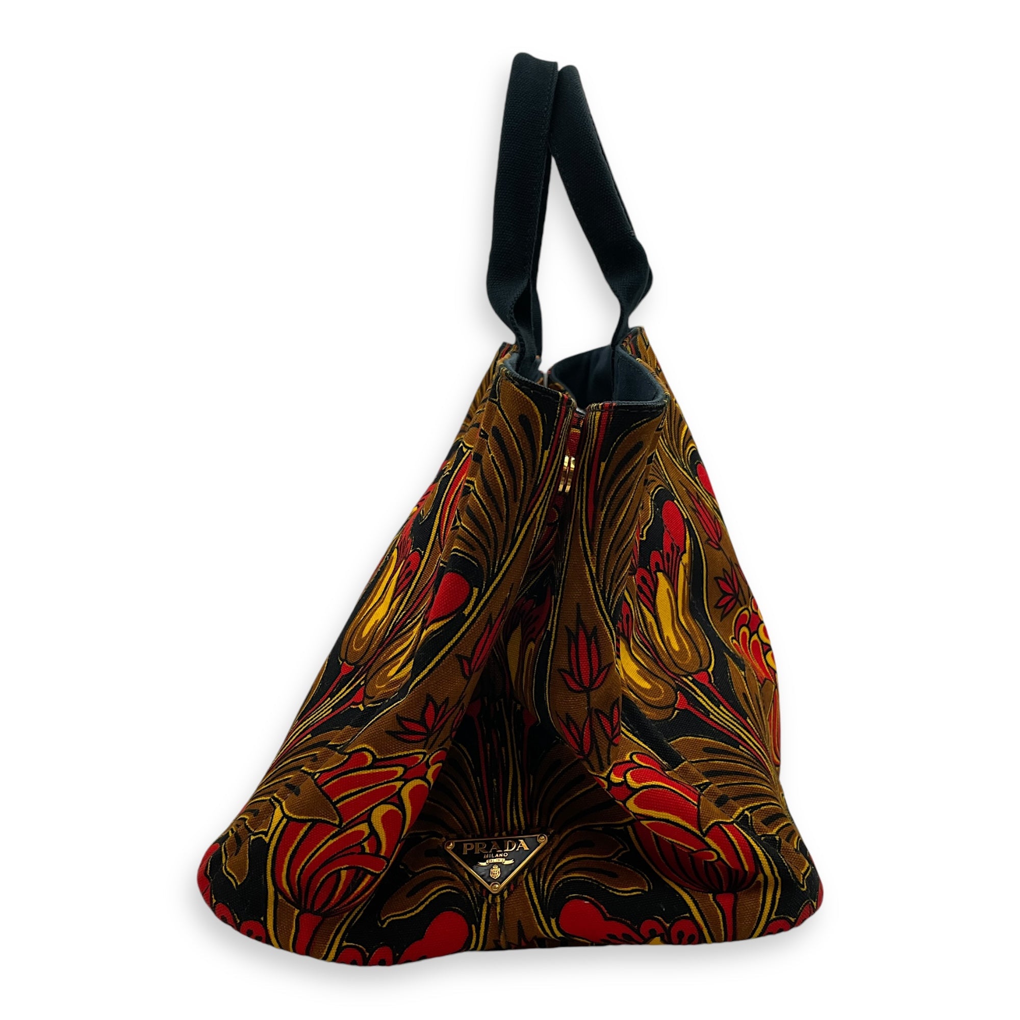 Canapa Top Handle 40x24x25 Black, orange, yellow, brown Top Handle Bag in Cotton Canvas, Gold hardware
