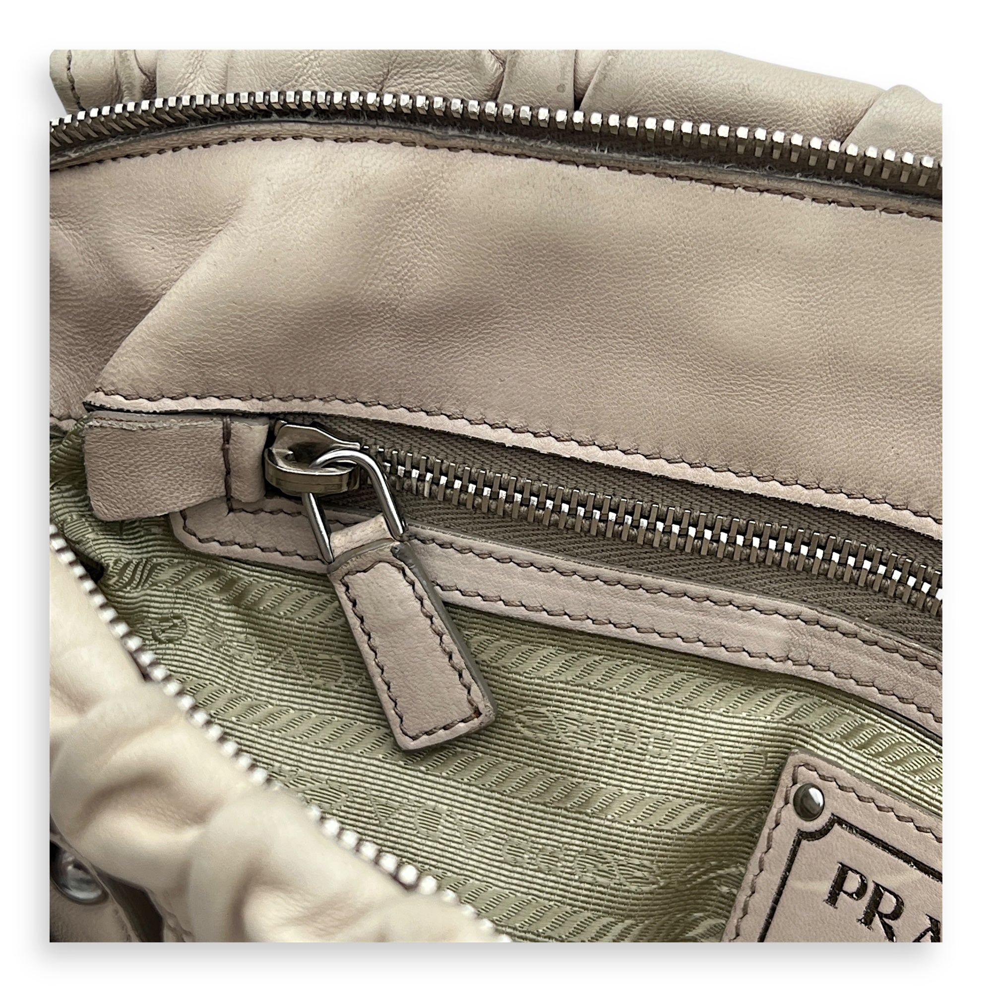 Gaufre Satchel Beige Top Handle Bag in Lambskin, Silver hardware