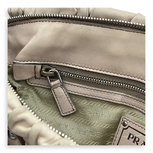 Gaufre Satchel Beige Top Handle Bag in Lambskin, Silver hardware