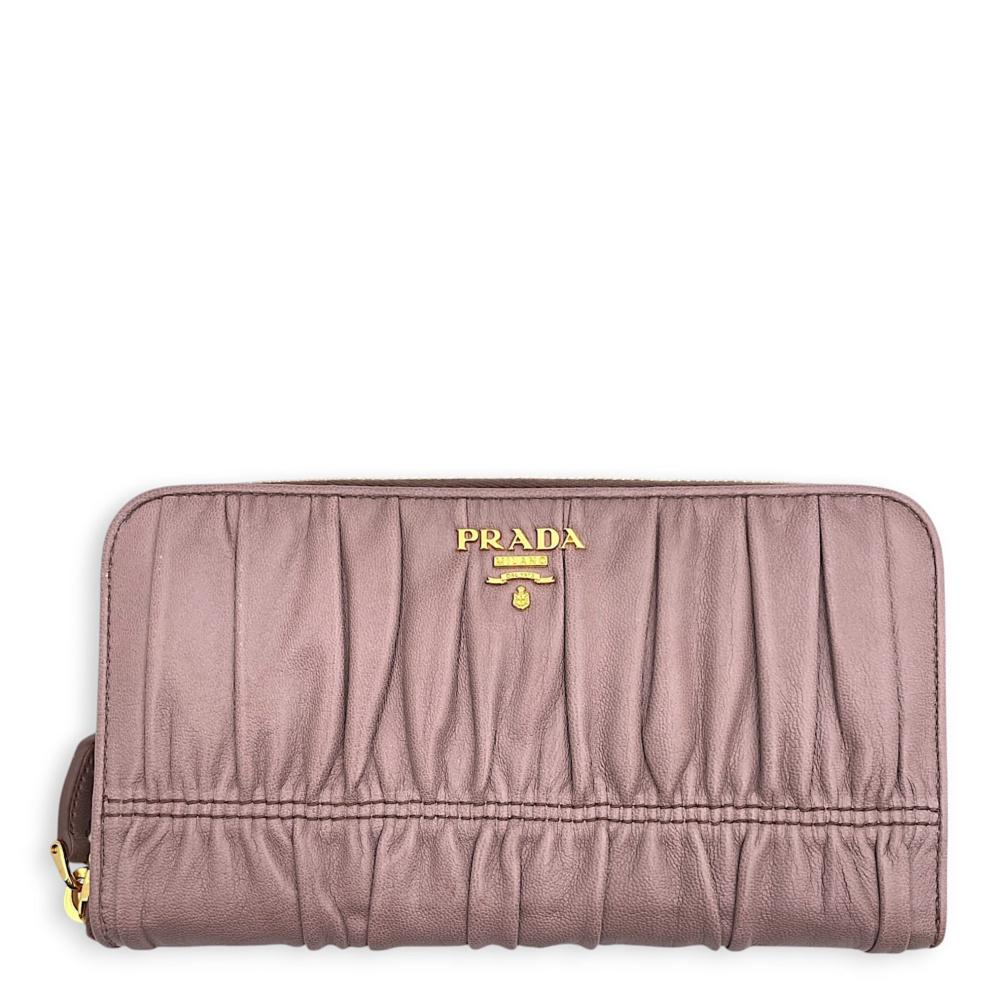 Gaufre Zippy Long Dark Rose Wallet in Nappa Leather, Gold hardware