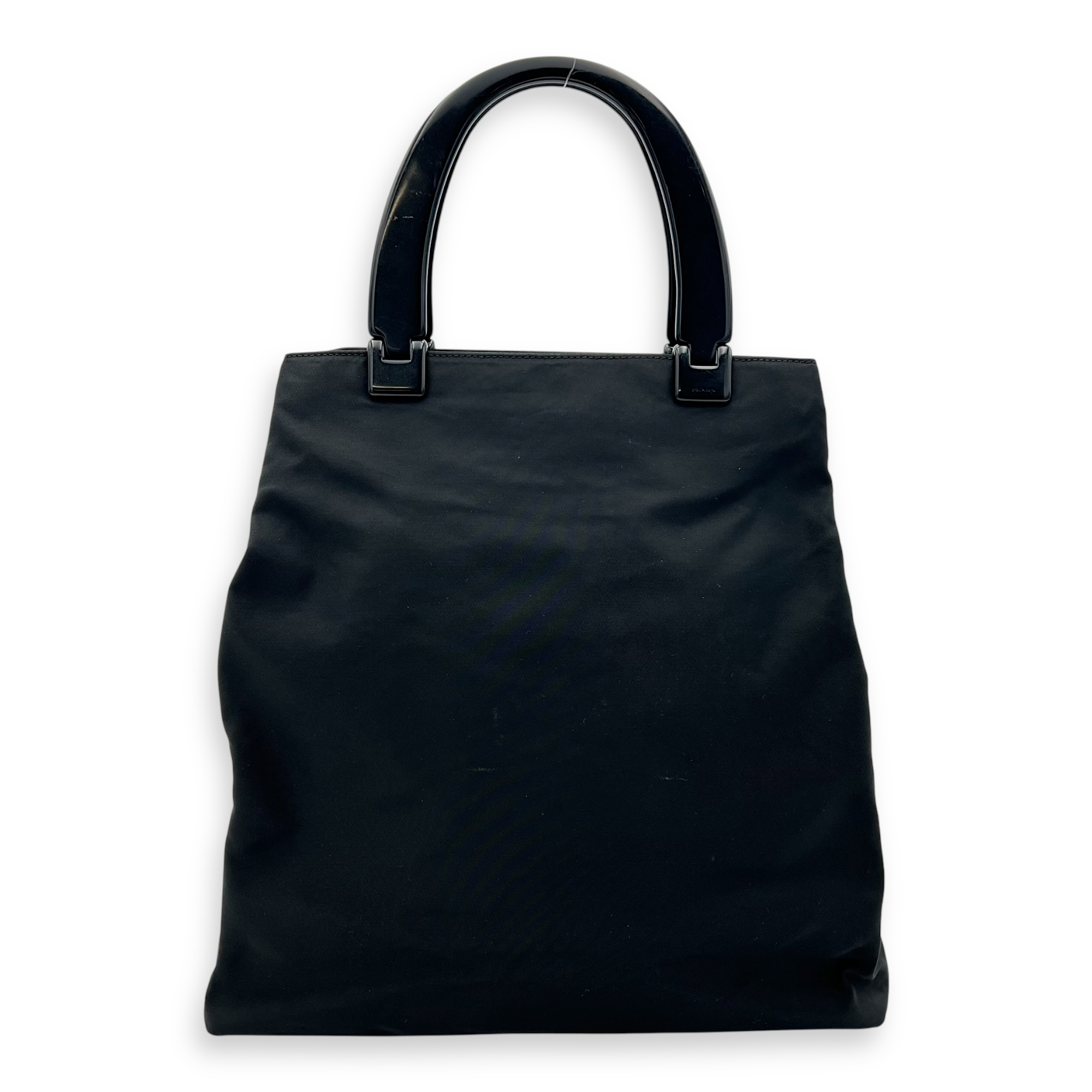 Prada Logo Top Handle Bag Black in Nylon, Silver hardware_2