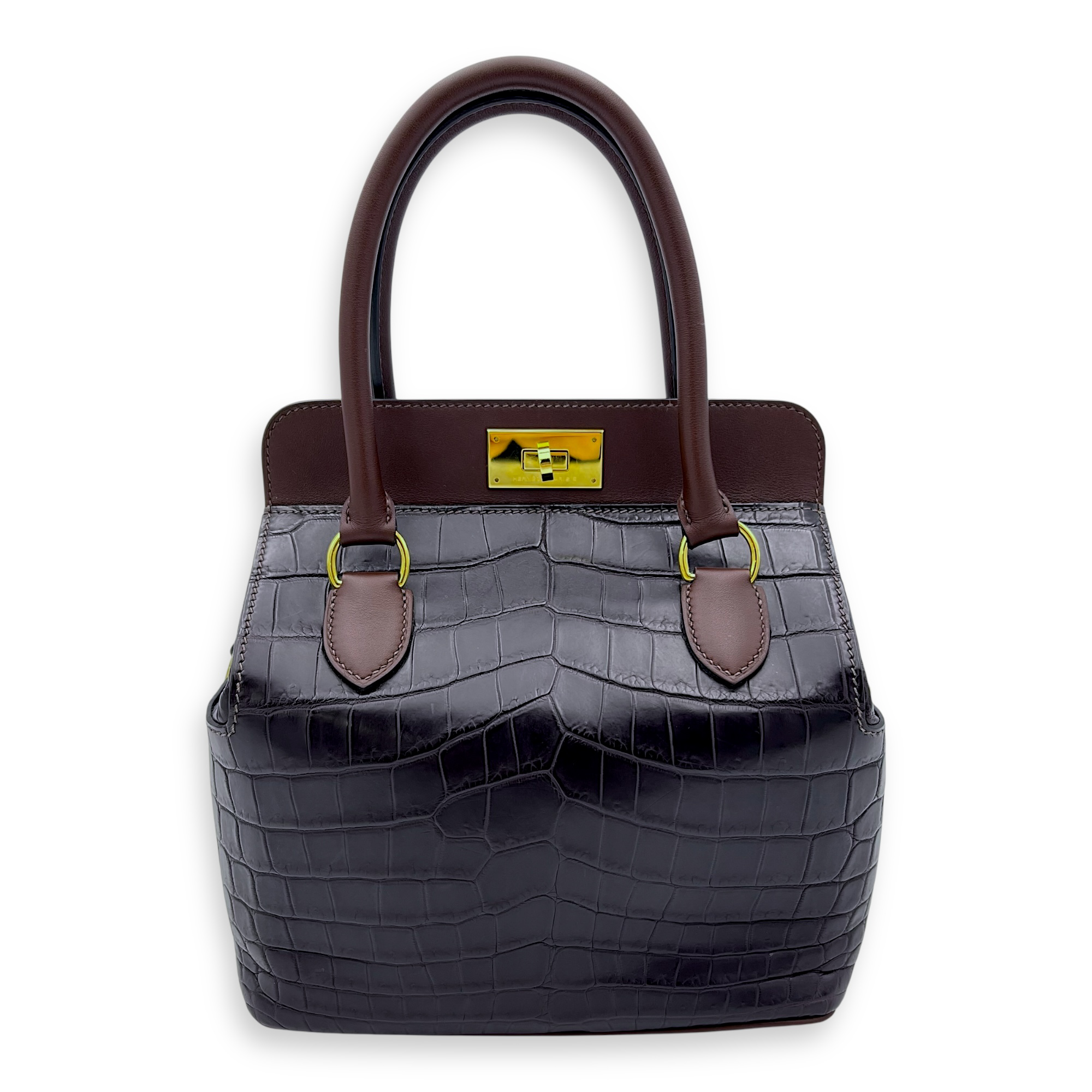 Hermès Toolbox Touch 20 Prunoir/Prune Top Handle Bag in Crocodile Niloticus, Gold hardware_1