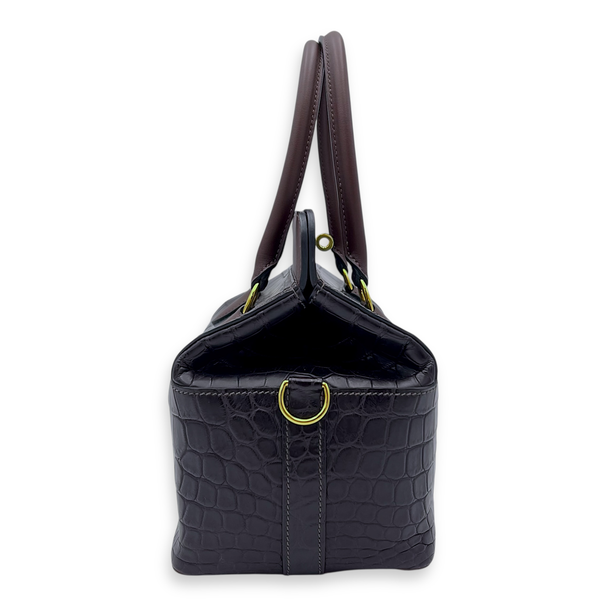 Hermès Toolbox Touch 20 Prunoir/Prune Top Handle Bag in Crocodile Niloticus, Gold hardware_4