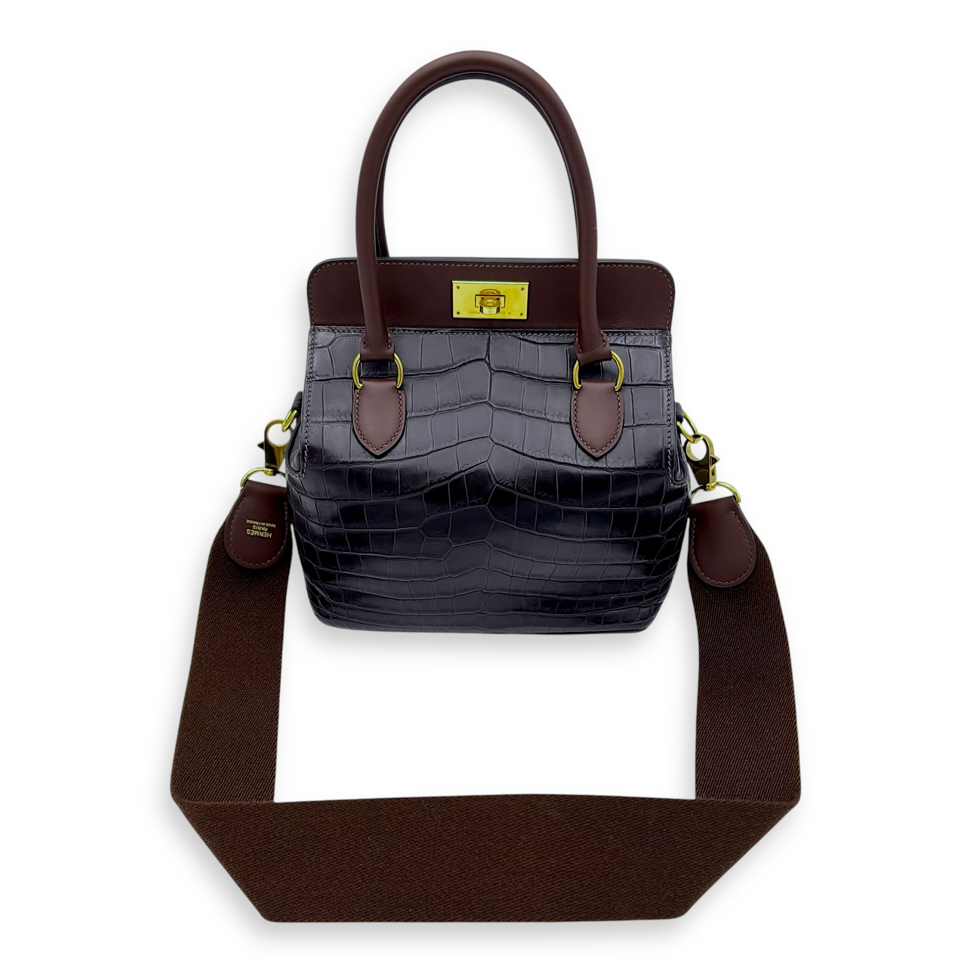 Hermès Toolbox Touch 20 Prunoir/Prune Top Handle Bag in Crocodile Niloticus, Gold hardware_6
