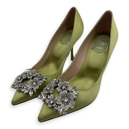 Roger Vivier Bouquet Strass 85 38 Green Heels in Satin, Silver hardware_2
