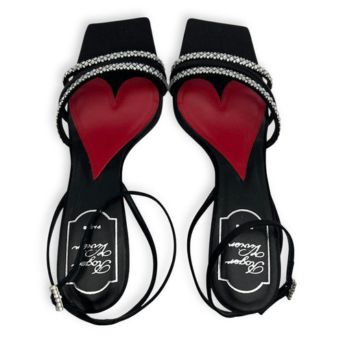 Roger Vivier Cube Strass Heel Bling Sandal 75 38 Black Heels in Calfskin, Silver hardware_1