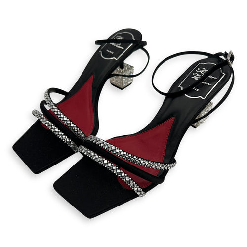Roger Vivier Cube Strass Heel Bling Sandal 75 38 Black Heels in Calfskin, Silver hardware_2