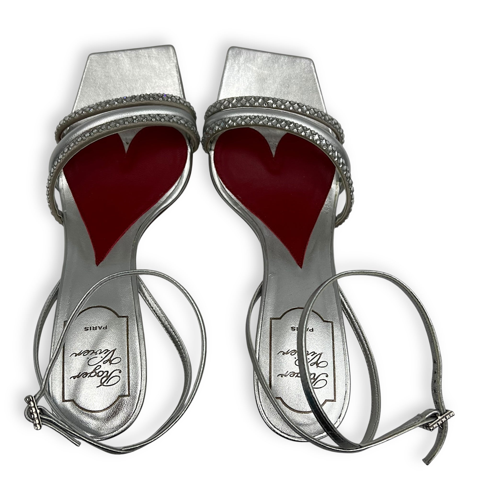 Roger Vivier Cube Strass Heel Bling Sandal 75 Heels 38 Silver in Calfskin, Silver hardware_5