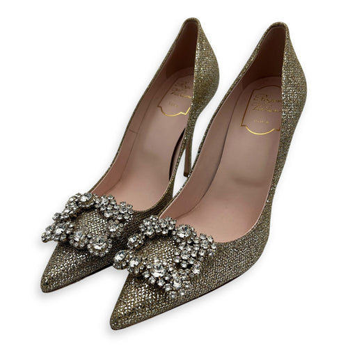 Roger Vivier Efflorescence Flower Strass 100 Heels 38.5 Gold in Glitter, Gold hardware_2