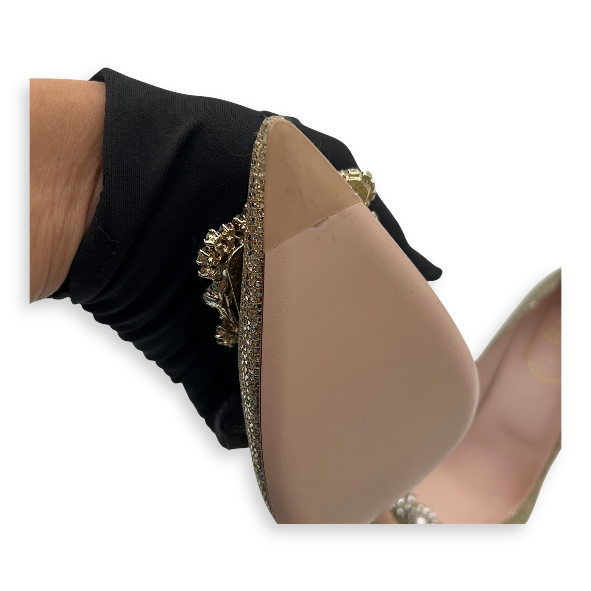 Roger Vivier Efflorescence Flower Strass 100 Heels 38.5 Gold in Glitter, Gold hardware_3