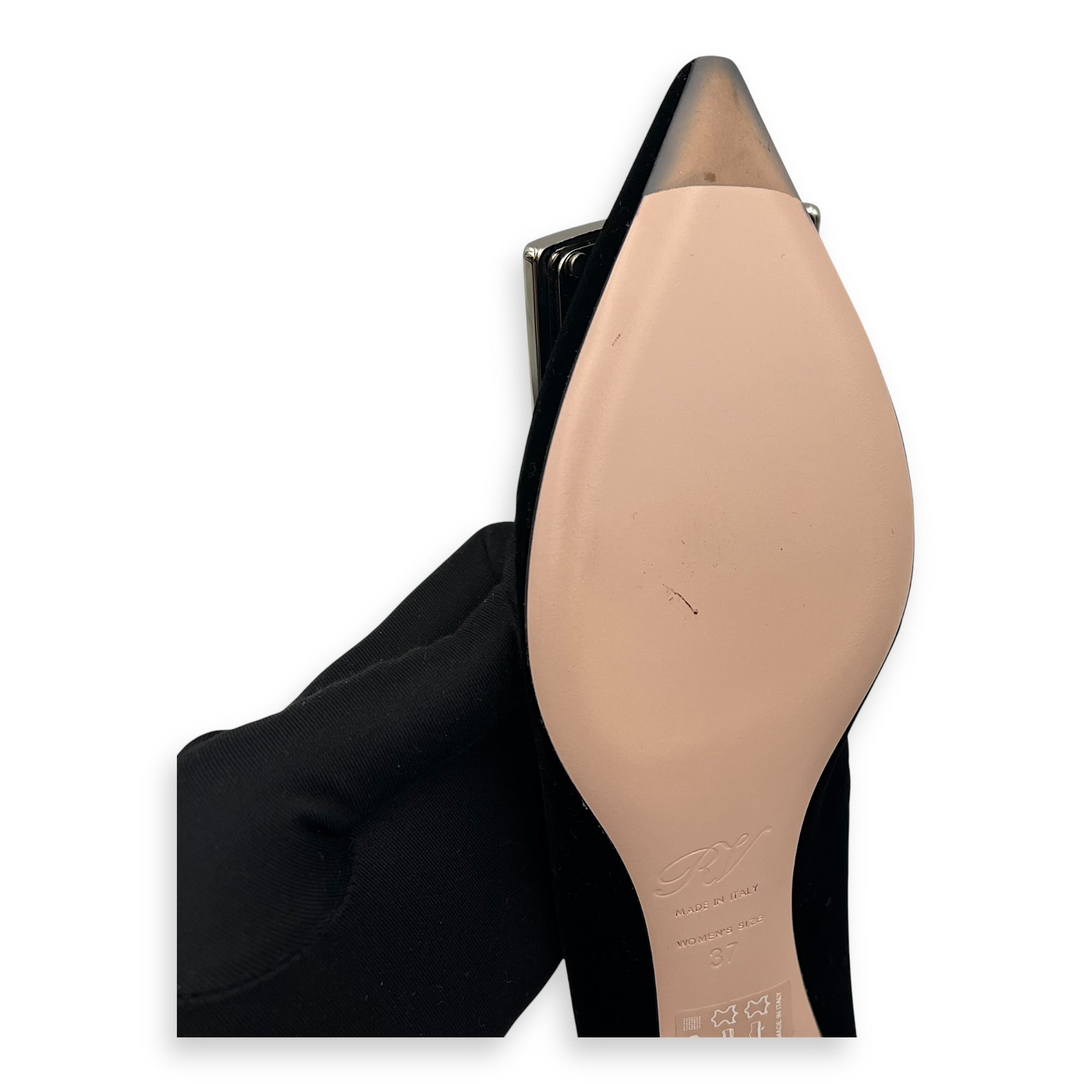 Roger Vivier Gommettine Strass Buckle Ballet 25 37 Black Shoes in Velvet, Silver hardware_1