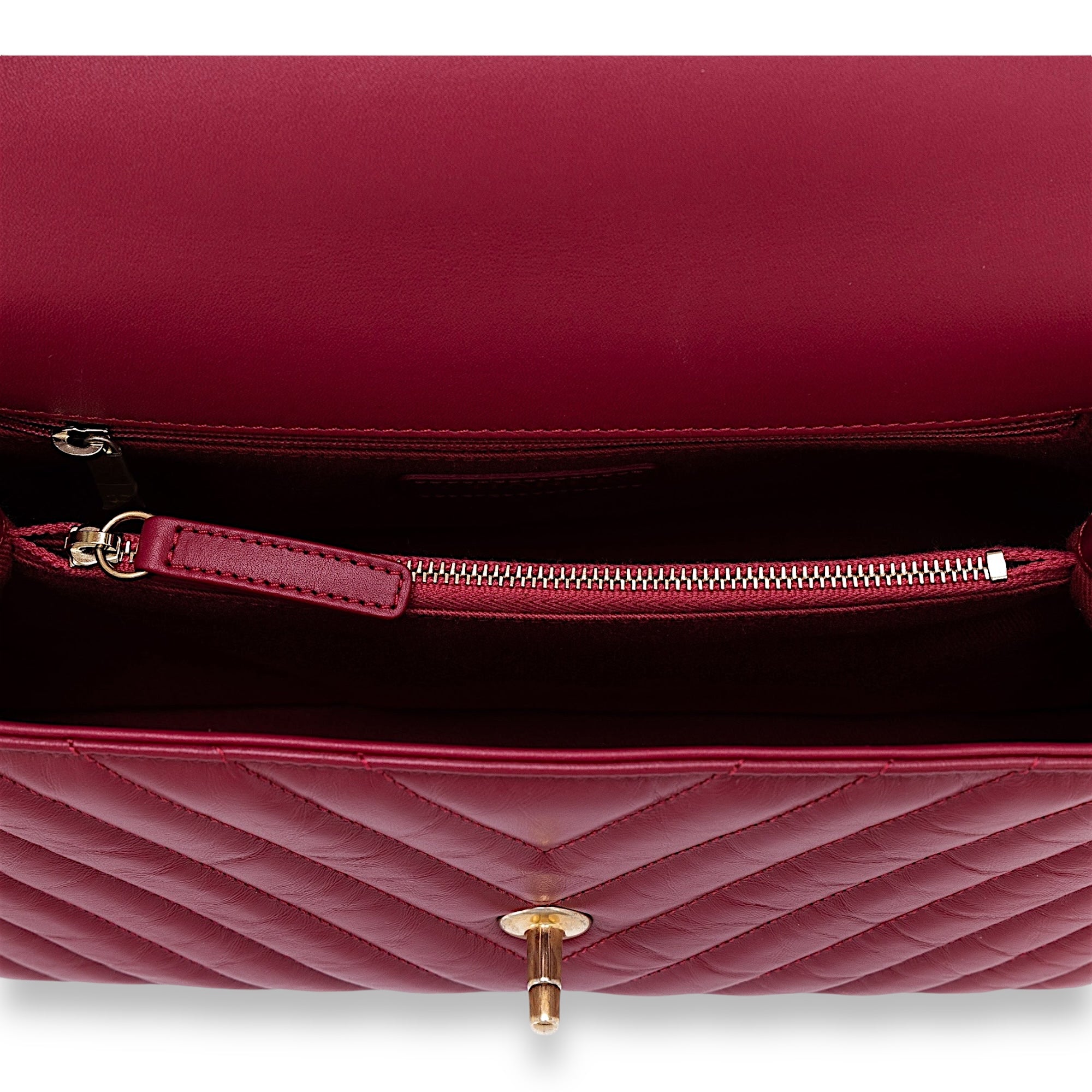 Coco Chevron Small Red Top Handle Bag in Calfskin, Gold hardware