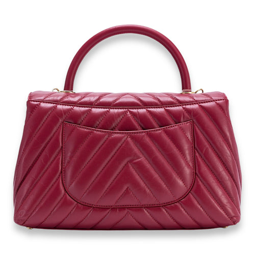 Coco Chevron Small Red Top Handle Bag in Calfskin, Gold hardware