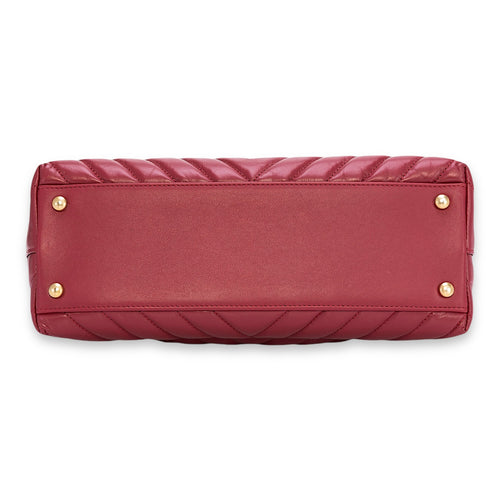 Coco Chevron Small Red Top Handle Bag in Calfskin, Gold hardware