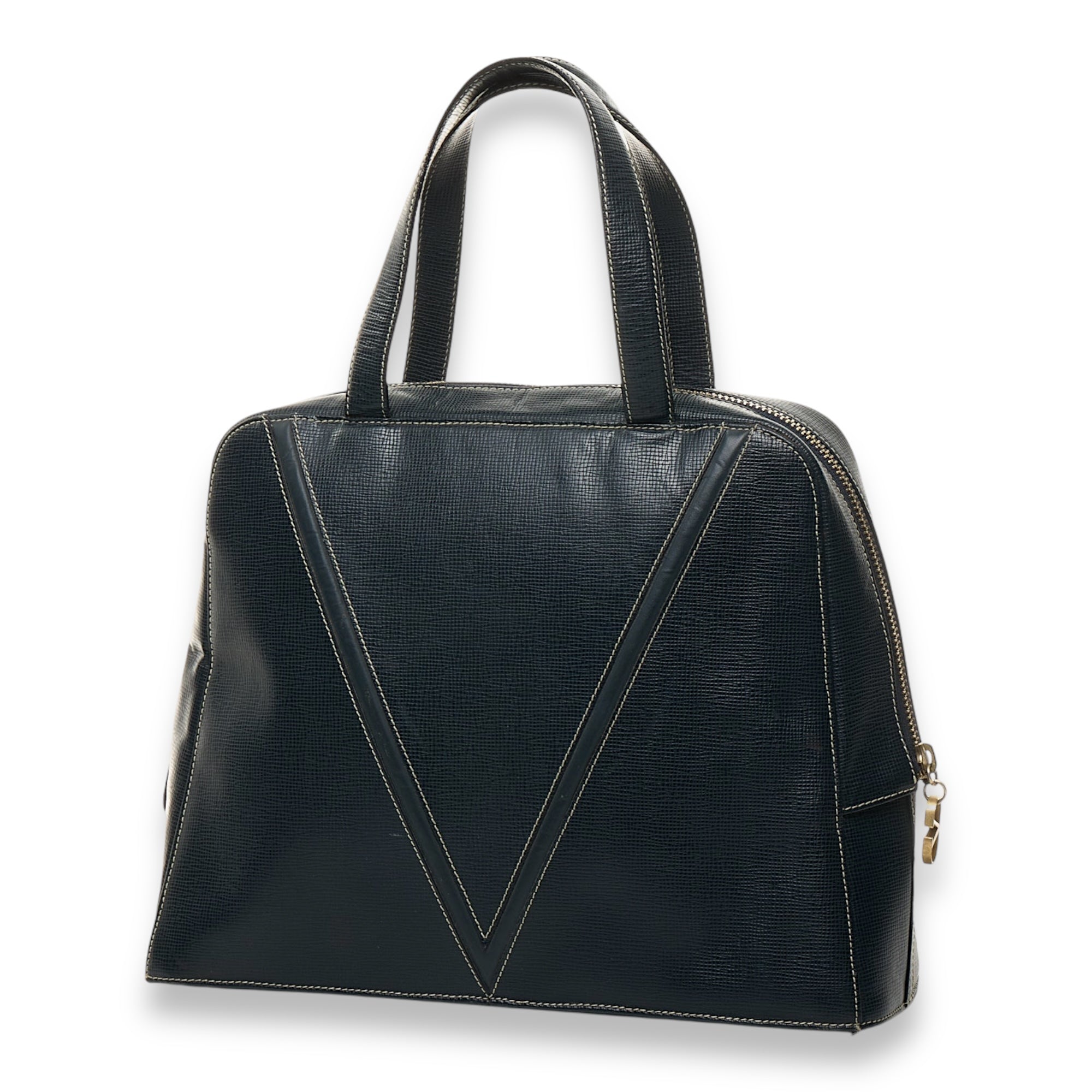 Les Sacs Vintage Navy Top Handle Bag in Calfskin, Gold hardware