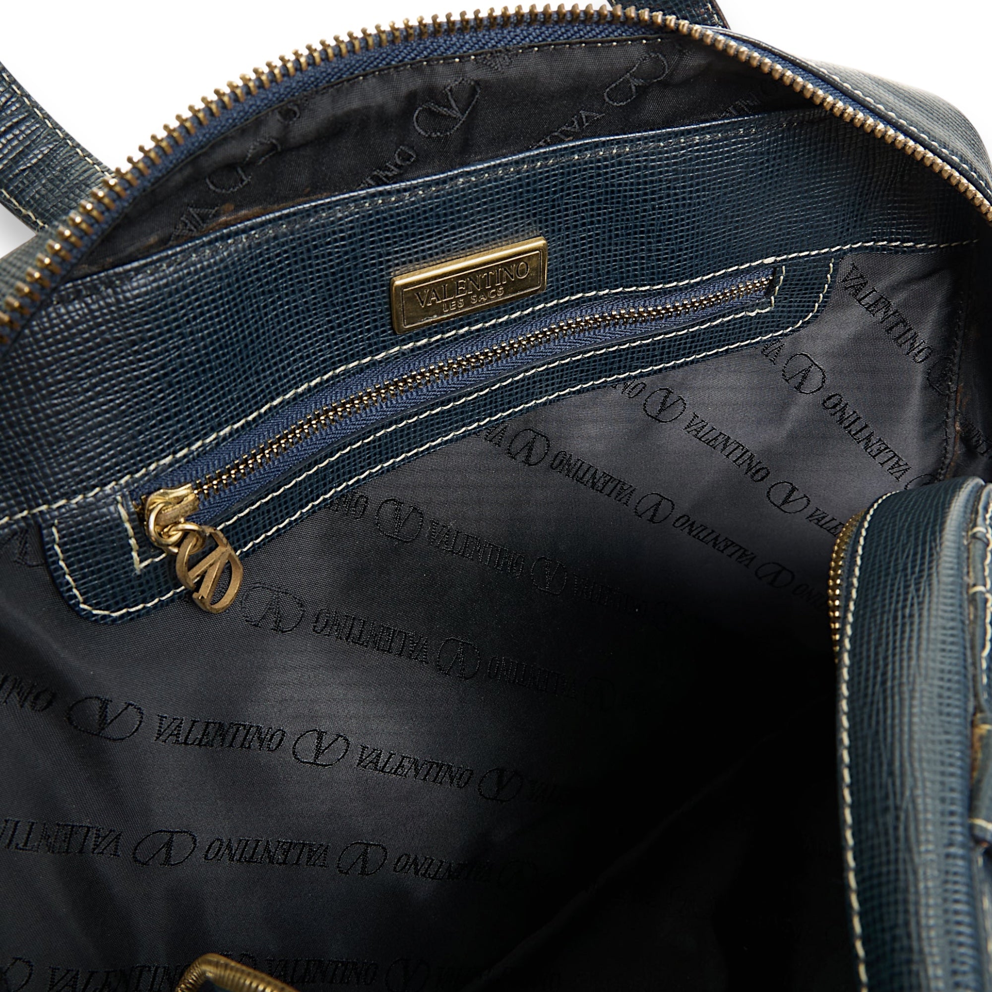 Les Sacs Vintage Navy Top Handle Bag in Calfskin, Gold hardware