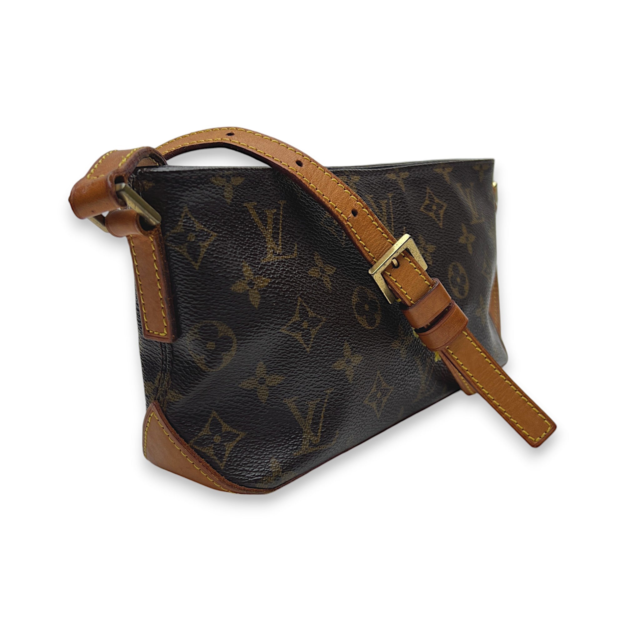 Trotteur Brown Crossbody Bag in Monogram Coated Canvas, Gold hardware