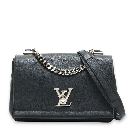 Lockme II Black Crossbody Bag in Calfskin, Silver hardware