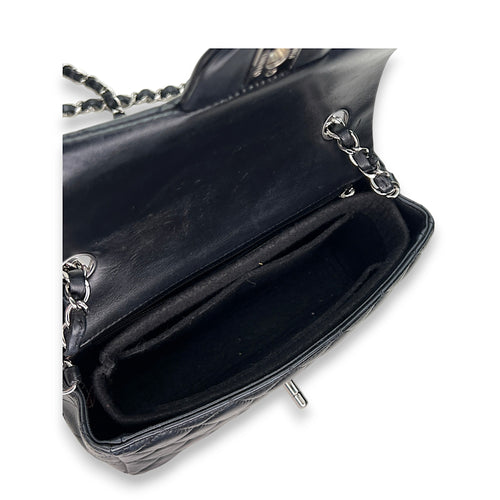 Classic Flap Mini Rectangle Navy Shoulder Bag in Lambskin, Silver hardware