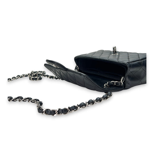 Classic Flap Mini Rectangle Navy Shoulder Bag in Lambskin, Silver hardware