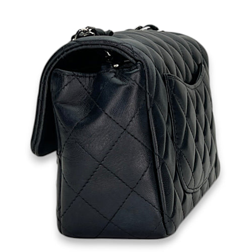 Classic Flap Mini Rectangle Navy Shoulder Bag in Lambskin, Silver hardware