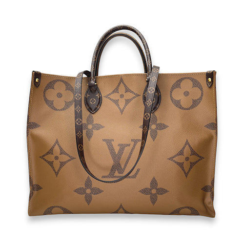 OnTheGo GM Brown Top Handle Bag in Monogram Coated Canvas, Gold hardware