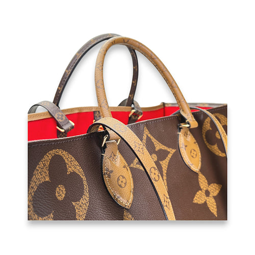 OnTheGo GM Brown Top Handle Bag in Monogram Coated Canvas, Gold hardware