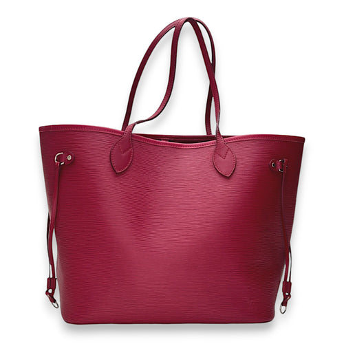 Neverfull MM Red Tote Bag in Epi Leather, Silver hardware