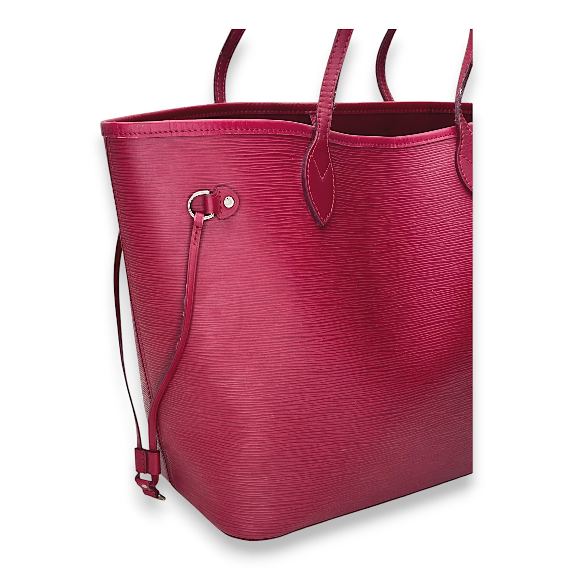 Neverfull MM Red Tote Bag in Epi Leather, Silver hardware