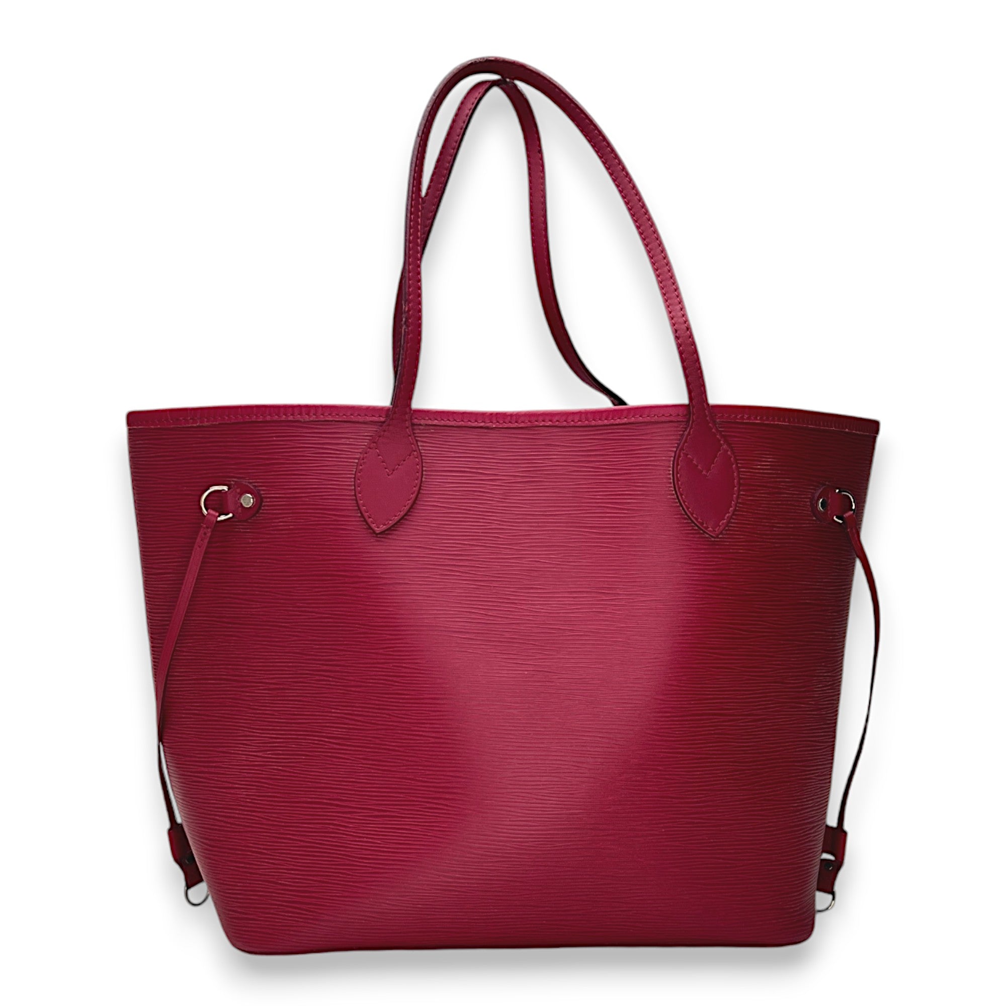 Neverfull MM Red Tote Bag in Epi Leather, Silver hardware