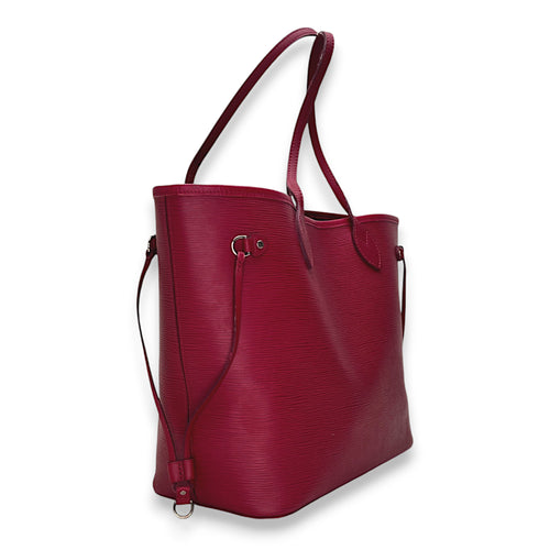 Neverfull MM Red Tote Bag in Epi Leather, Silver hardware