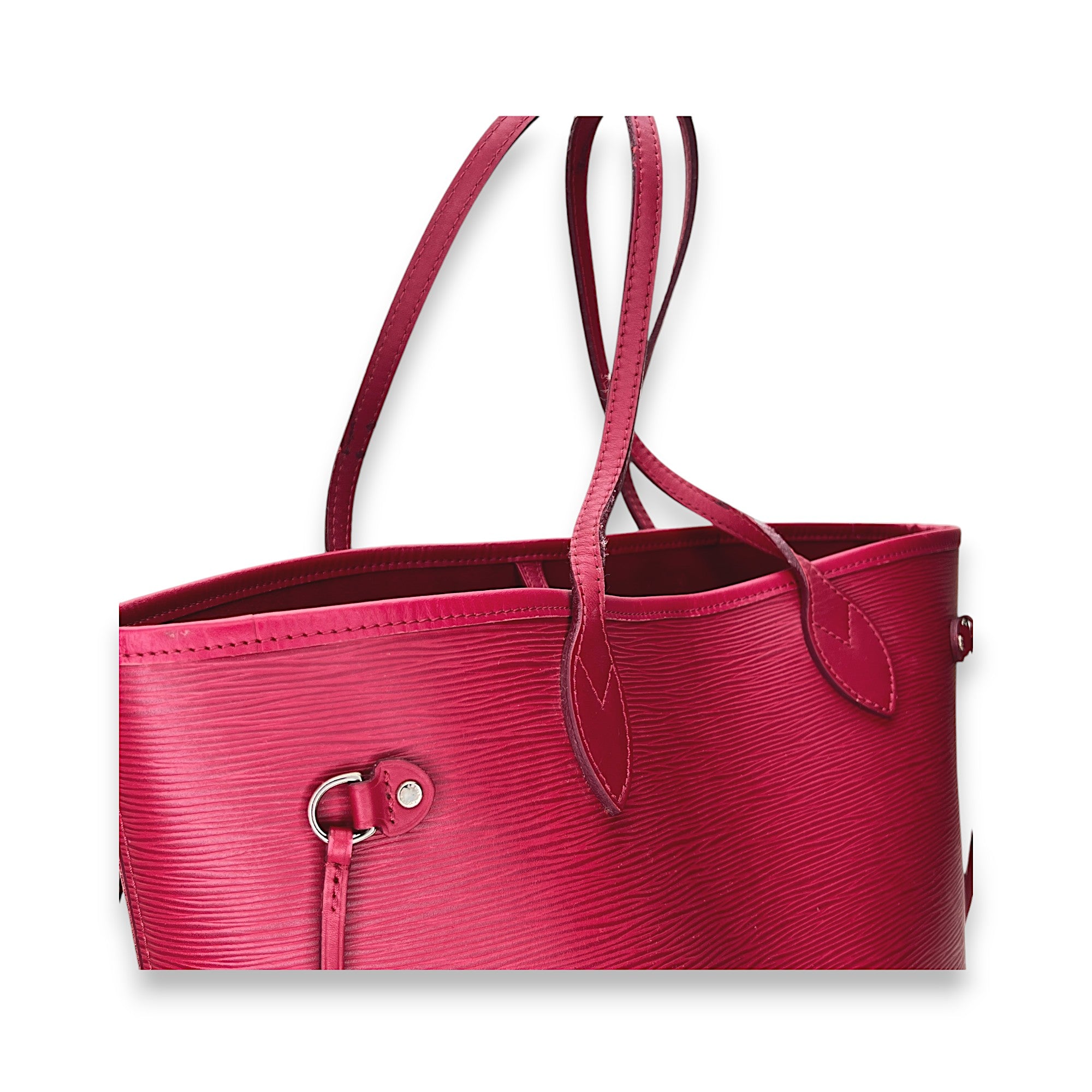 Neverfull MM Red Tote Bag in Epi Leather, Silver hardware