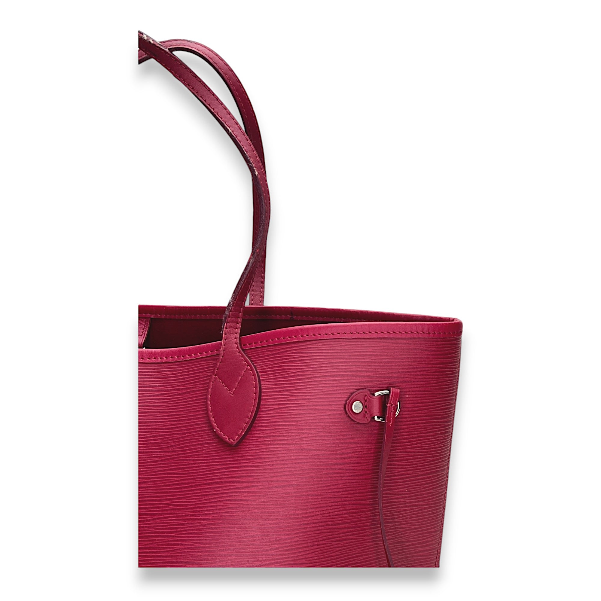 Neverfull MM Red Tote Bag in Epi Leather, Silver hardware