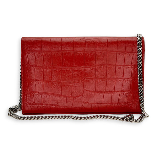 Kate Pink Wallet on Chain in Crocodile Embossed Calfskin, Gold hardware