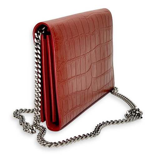 Kate Pink Wallet on Chain in Crocodile Embossed Calfskin, Gold hardware