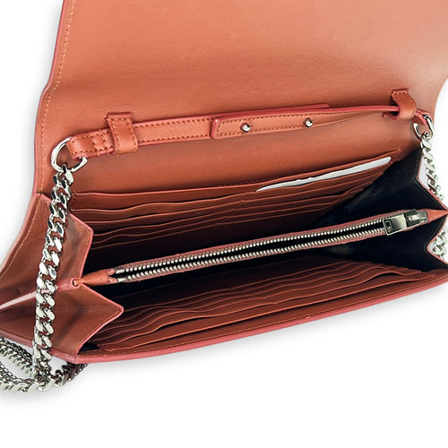 Kate Pink Wallet on Chain in Crocodile Embossed Calfskin, Gold hardware