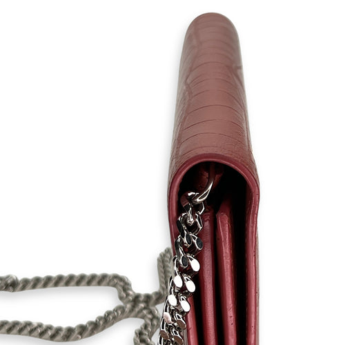 Kate Pink Wallet on Chain in Crocodile Embossed Calfskin, Gold hardware