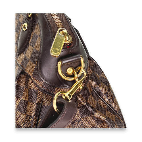 Trevi PM Brown Top Handle Bag in Coated Canvas, Gold hardware