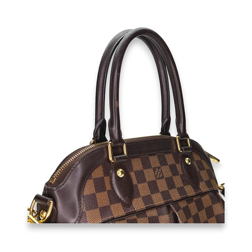 Trevi PM Brown Top Handle Bag in Coated Canvas, Gold hardware