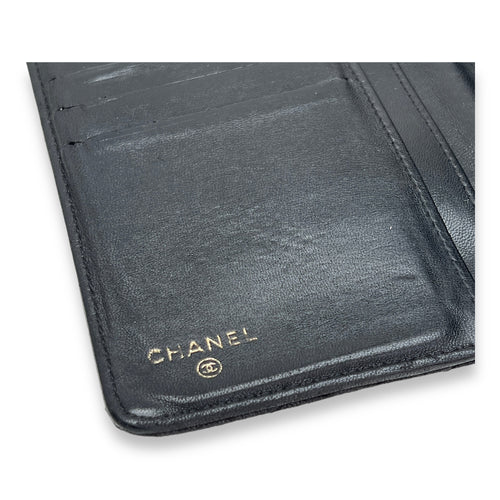 2.55 Long Flap Black Wallet in Calfskin, Gold hardware