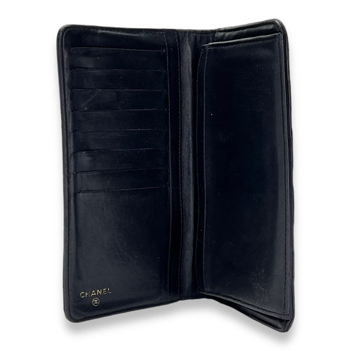 2.55 Long Flap Black Wallet in Calfskin, Gold hardware