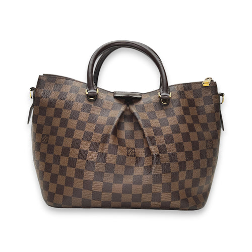 Siena Damier Ebene PM Brown Top Handle Bag in Coated Canvas, Gold hardware