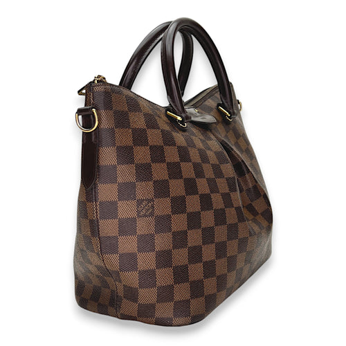 Siena Damier Ebene PM Brown Top Handle Bag in Coated Canvas, Gold hardware