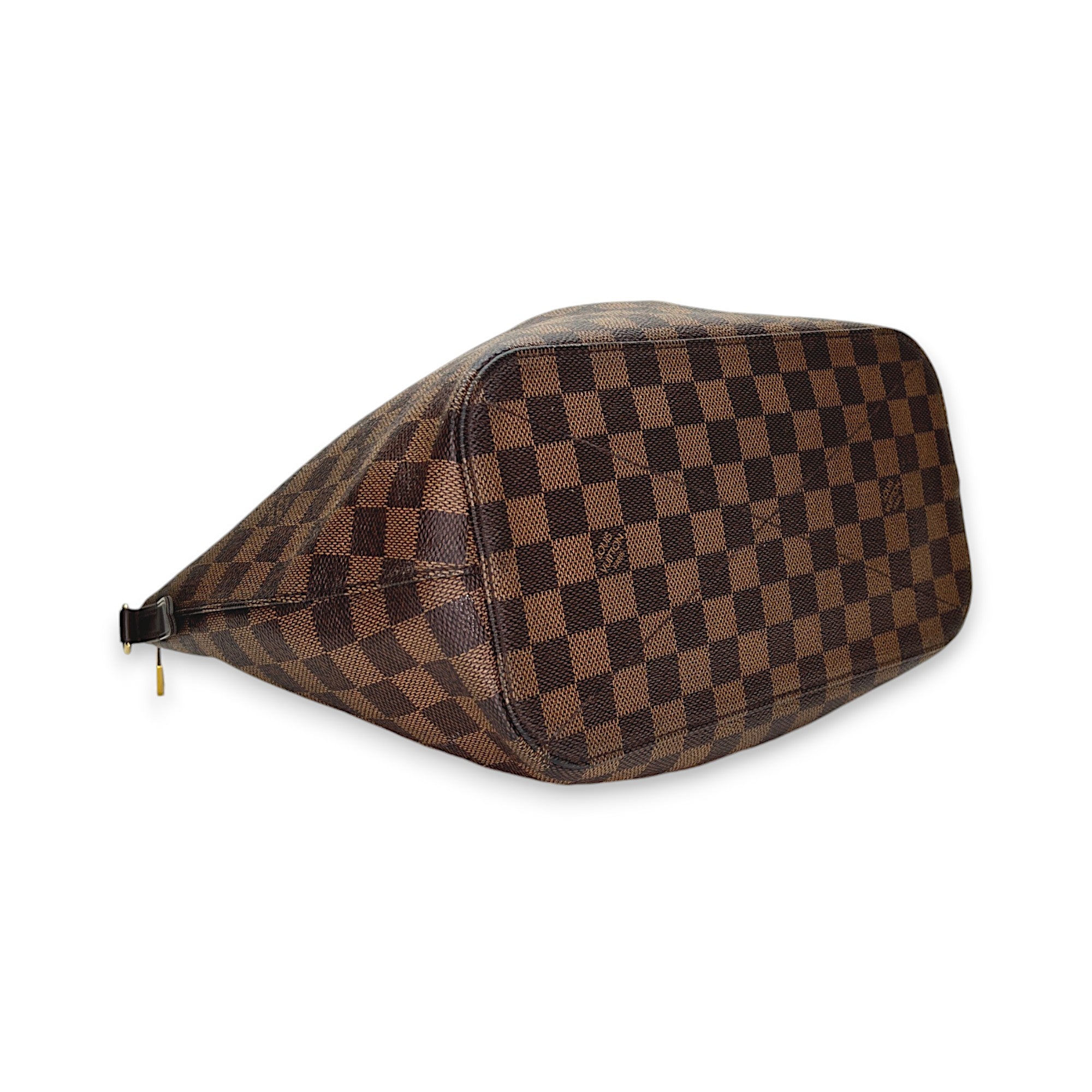 Siena Damier Ebene PM Brown Top Handle Bag in Coated Canvas, Gold hardware