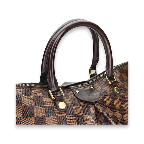 Siena Damier Ebene PM Brown Top Handle Bag in Coated Canvas, Gold hardware