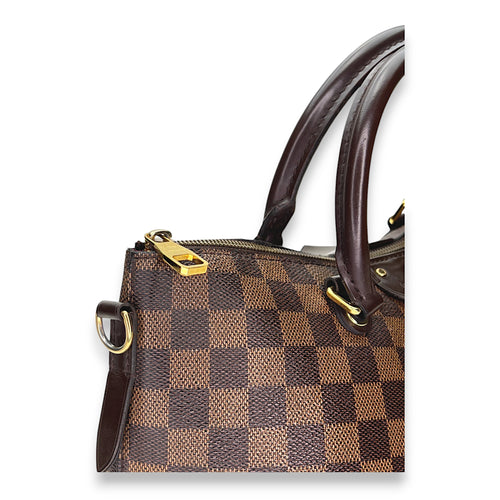 Siena Damier Ebene PM Brown Top Handle Bag in Coated Canvas, Gold hardware