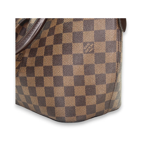 Siena Damier Ebene PM Brown Top Handle Bag in Coated Canvas, Gold hardware