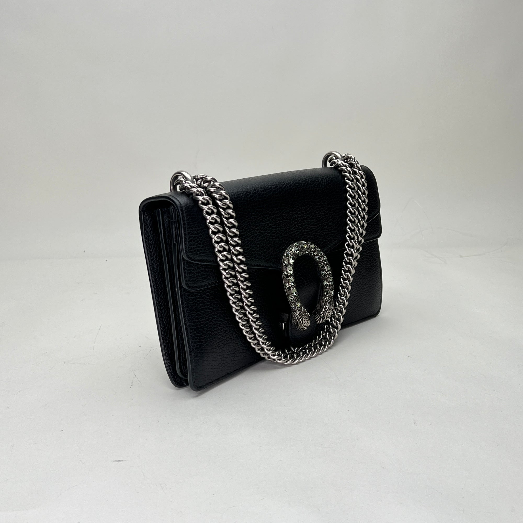 Dionysus Small Black Shoulder Bag in, Silver hardware